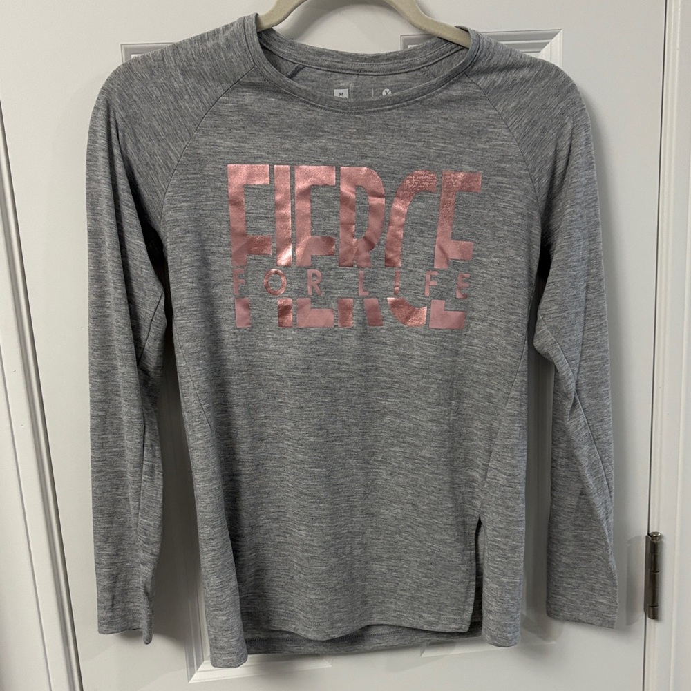 Xersion Gray and Pink 'Fierce for Life' Kids Long Sleeve Tee NWT